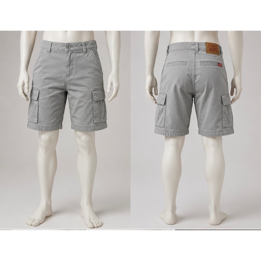 Levis Kids Gray Cargo Shorts Size 8 Regular Adjustable Waist Stretch Twill